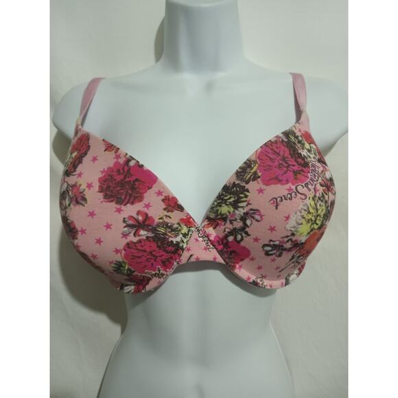 Victoria's Secret Size 34DDD T-shirt Lined Pink Logo Demi Bra Convertible Strap - Picture 1 of 10